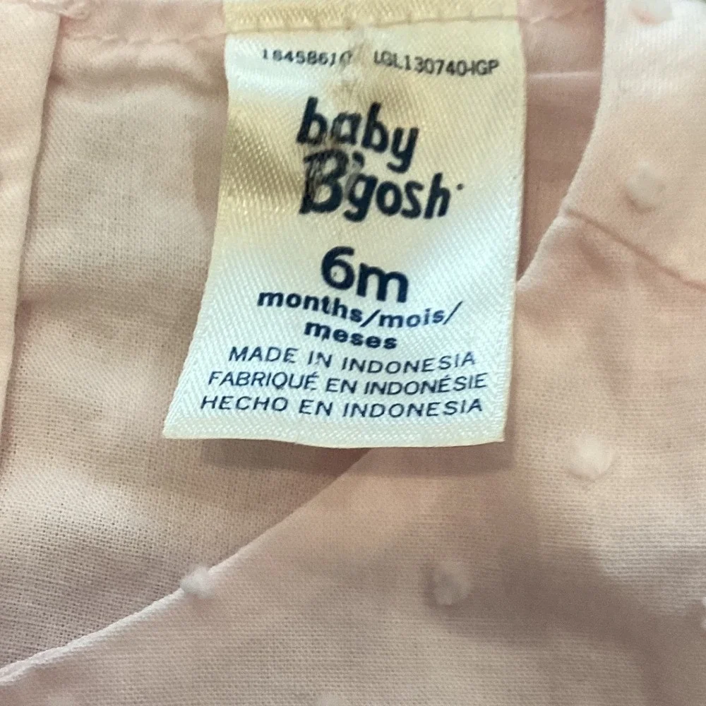 Baby B'gosh Girls Pink Swiss Dot Lace Trim Dress 6M Short Sleeve Cotton